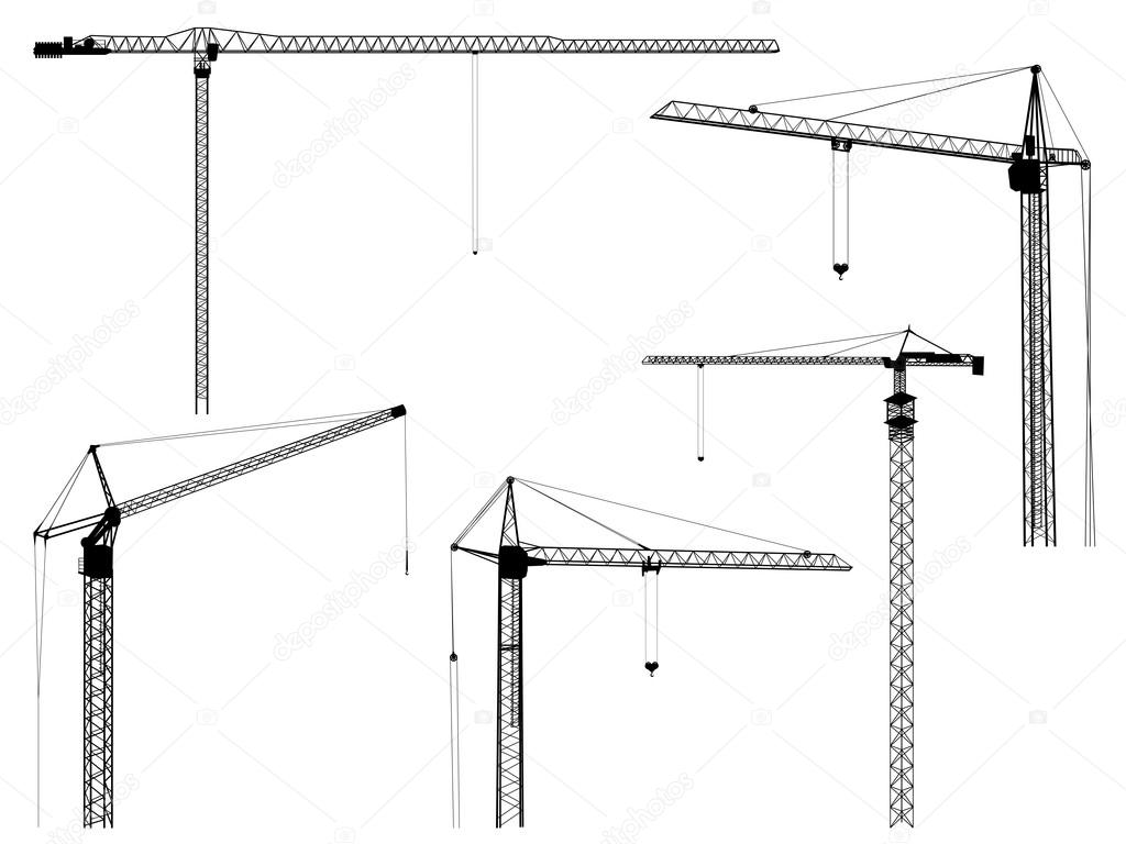 Vector silhouettes of construction crane tower.