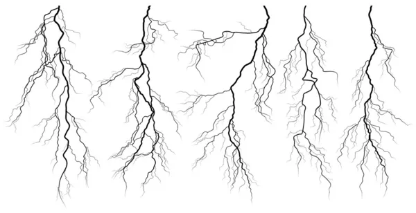 Set of silhouettes of thunderstorm lightning. — Stock Vector