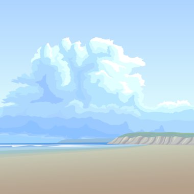 arka plan ile uzun kumlu Sahili boyunca büyük bulut.