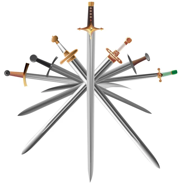Set van zwaarden Kruis kruiselings — Stockvector