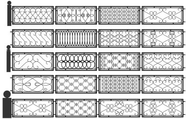 Vector set of silhouettes of iron fences clipart