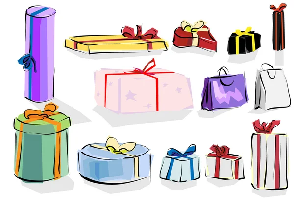 Conjunto de caja de vectores para regalos en estilo simple de dibujos animados . — Vector de stock