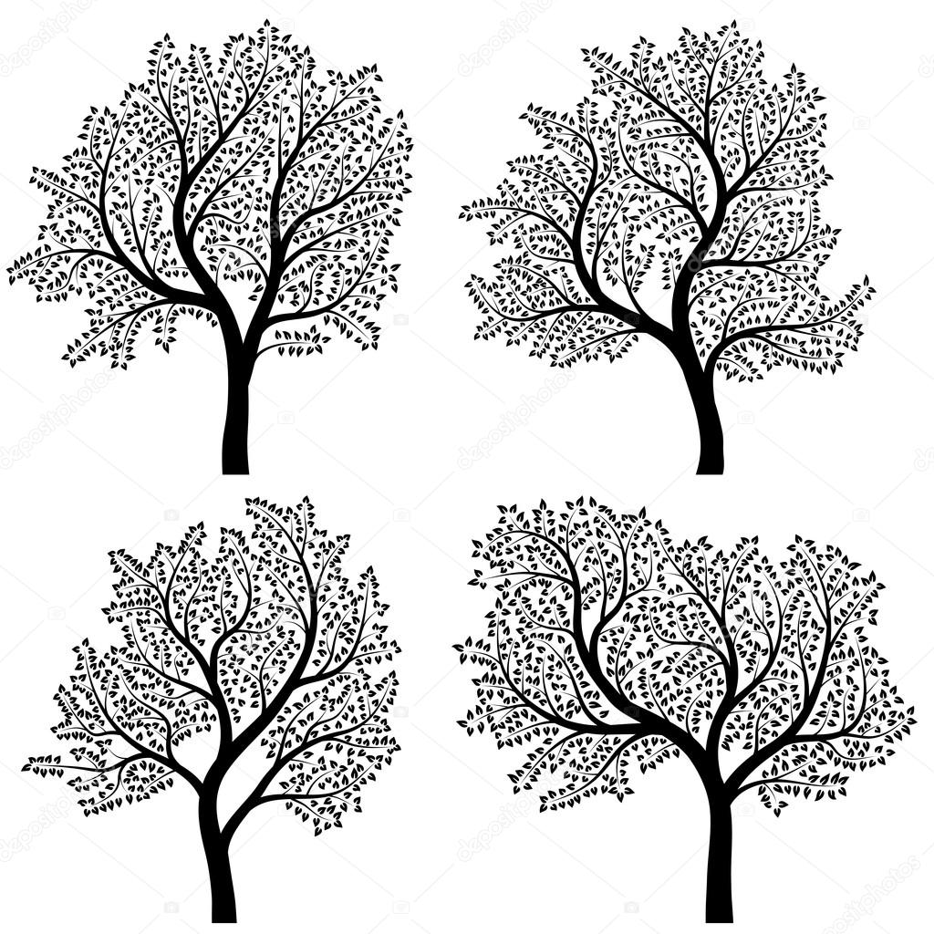 Abstract silhouettes of trees with leaves.