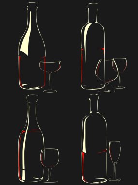 vektör stemware karanlıkta kümesi.