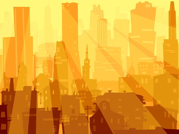 Illustration abstraite de la grande ville et des rayons de lumière . — Image vectorielle