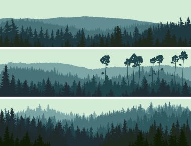 Horizontal banners of hills coniferous wood. clipart