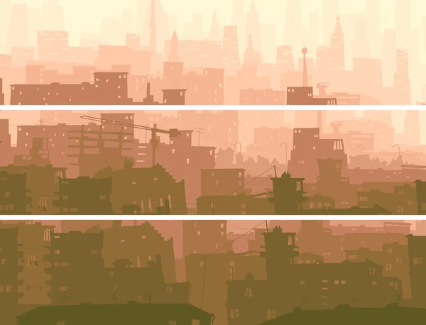 Bannière horizontale abstraite de grande ville au coucher du soleil . — Image vectorielle