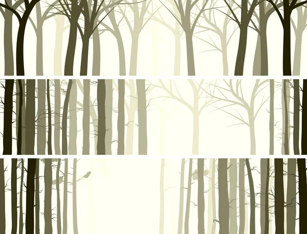 Horizontal banner with many tree trunks. — Stock Vector