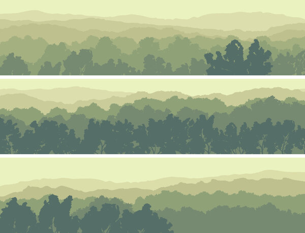 Horizontal banners of hills deciduous wood.