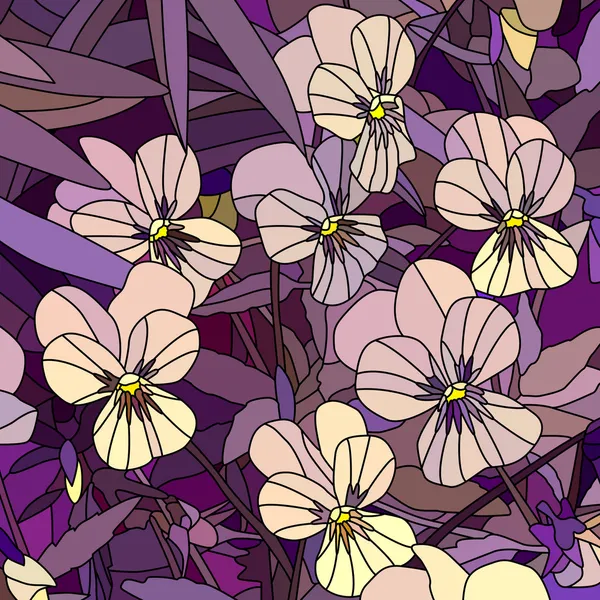 Illustrazione vettoriale di fiori giallo pallido viola (Pansy ). — Vettoriale Stock