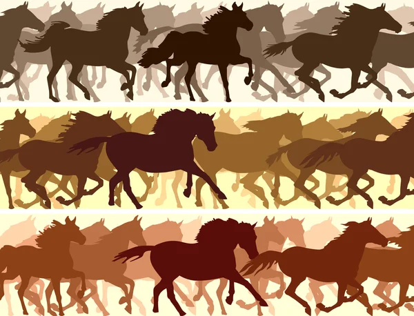 Manada de caballos de ilustración horizontal . — Vector de stock