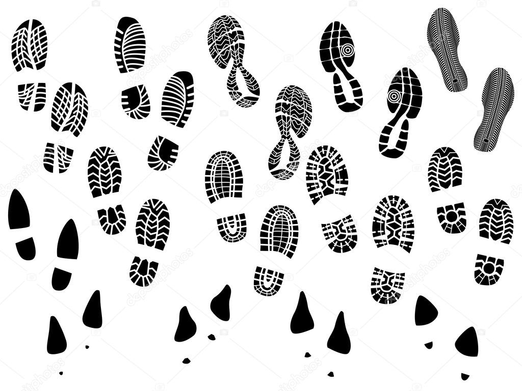 Set of vector silhouettes boots print.