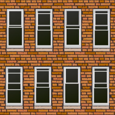 withl windows, arka planda kesintisiz tuğla duvar.