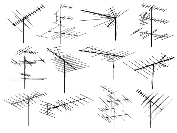 Ensemble de silhouettes de différents fils aériens de télévision . — Image vectorielle