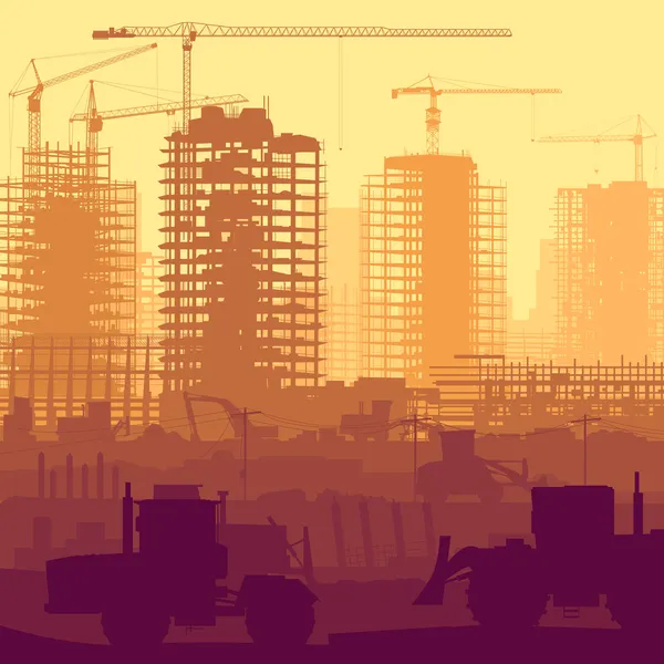 Ilustración del sitio de construcción con grúa y construcción . — Vector de stock