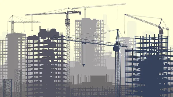 Illustration du chantier avec grues et bâtiment . — Image vectorielle