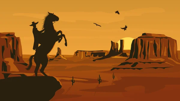 Horizontale cartoon illustratie van prairie wild west. — Stockvector