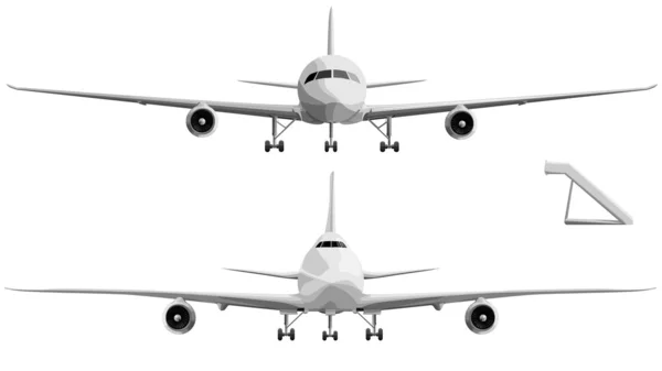 Vector illustration set of big airplane in front. — Stock Vector