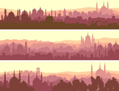 gün batımında büyük Arap şehrin yatay Banner.