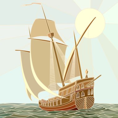 Illustration of sailing ships of the 17th century.