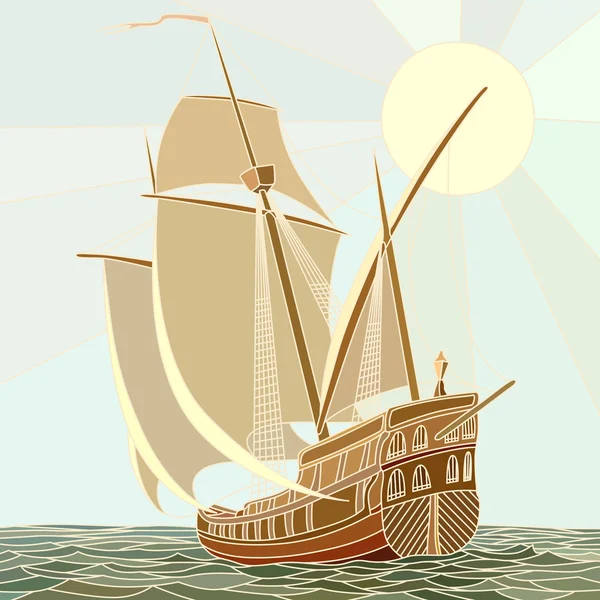 Illustration of sailing ships of the 17th century. — Stock Vector