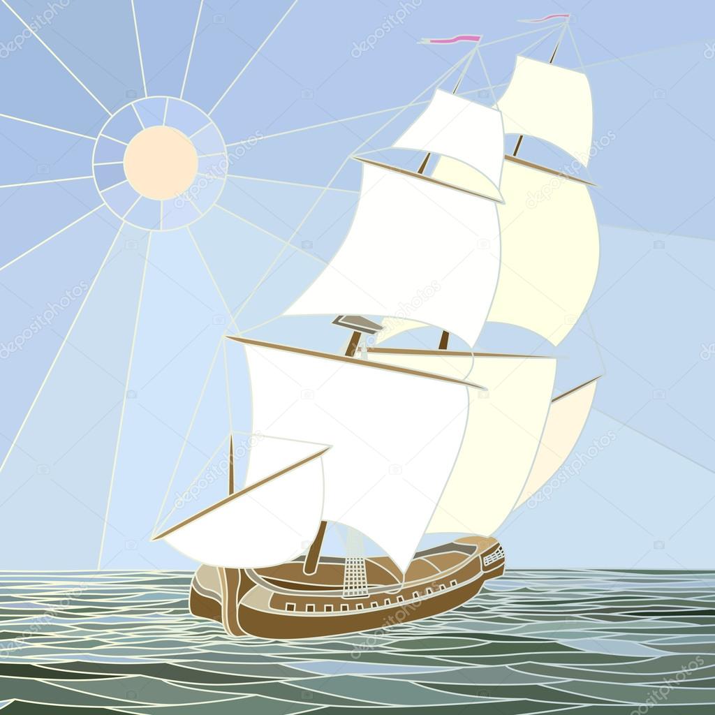 Illustration of sailing ships of the 17th century.