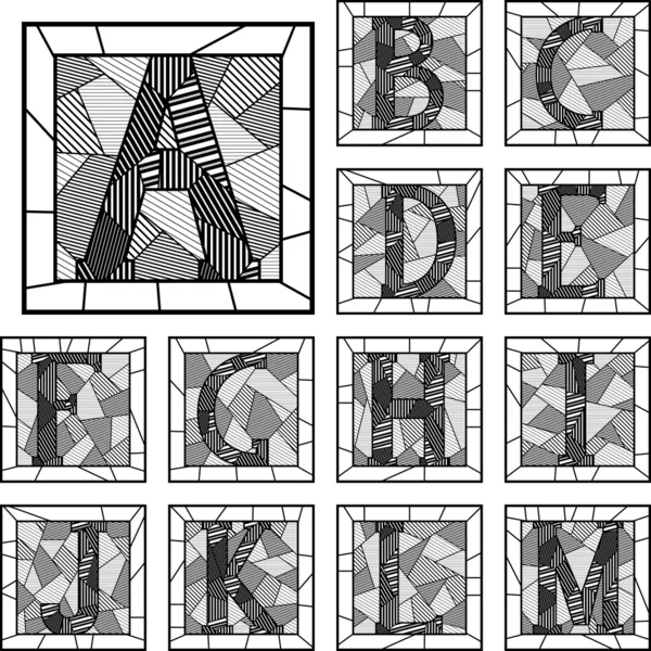 Mosaic capital letters alphabet patterned lines. — Stock Vector