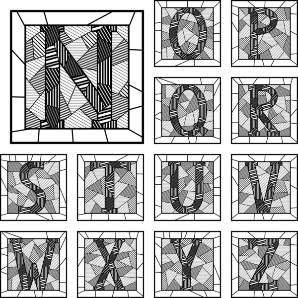 Mosaico lettere maiuscole alfabeto linee modellate . — Vettoriale Stock