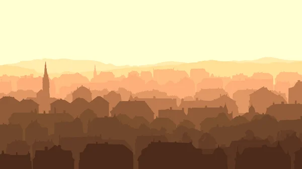 Illustrazione orizzontale della grande città europea al tramonto . — Vettoriale Stock