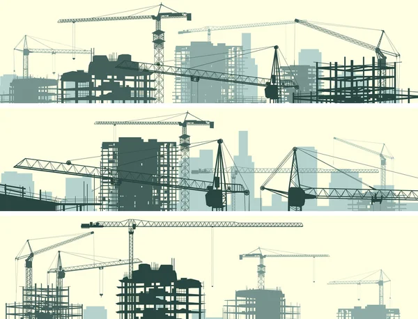 Bannière horizontale du chantier avec grues et bâtiment . — Image vectorielle
