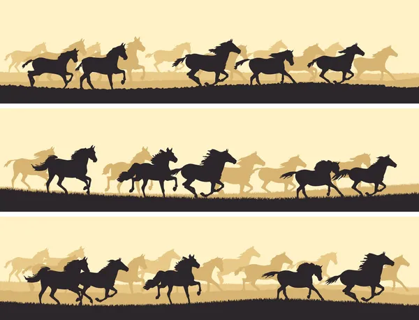 Manada de caballos de ilustración horizontal . — Vector de stock