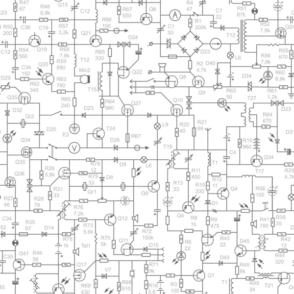 署名付きの電気回路のシームレスな背景. — ストックベクタ