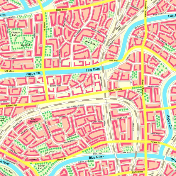 Mapa sin fisuras ciudad desconocida con nombres . — Archivo Imágenes Vectoriales