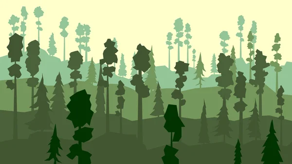Kreskówki z lasu iglastego tonem zielony. — Wektor stockowy