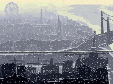 Abstract illustration of big snowy city.