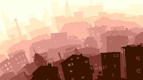 Ilustração abstrata da cidade grande no por do sol . — Vetor de Stock