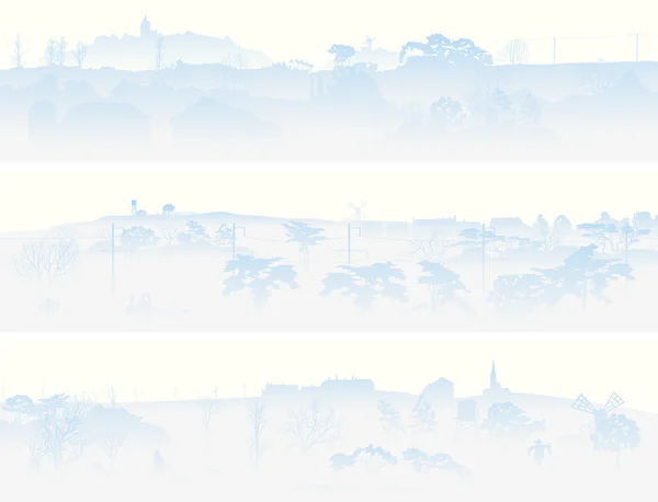 Horizontal banners of misty valley. — Stock Vector