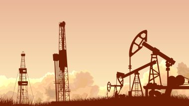Horizontal sunset sky with units for oil industry. clipart