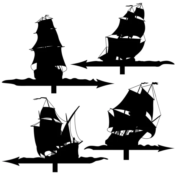 Reihe von Silhouetten von Segelschiffen Wetterfahnen. — Stockvektor