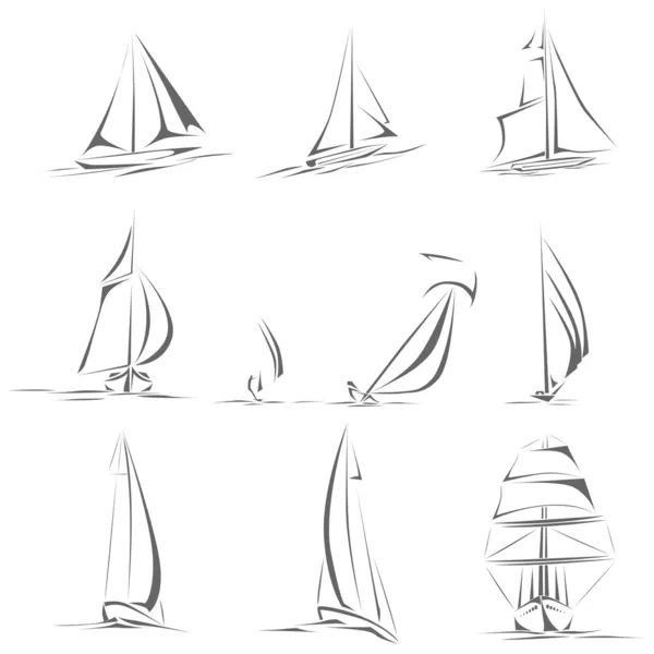 Conjunto de diferentes barcos de vela icono (vector simple ). — Vector de stock