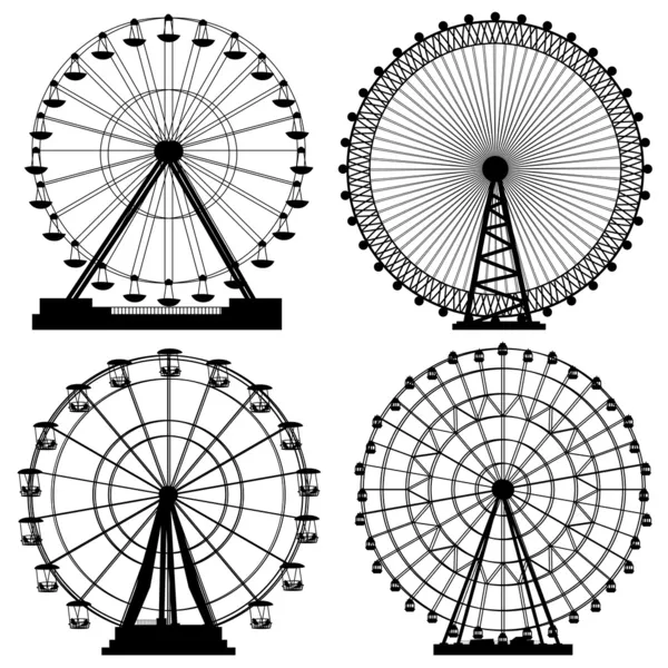 Set of silhouettes Ferris Wheel. — Stock Vector