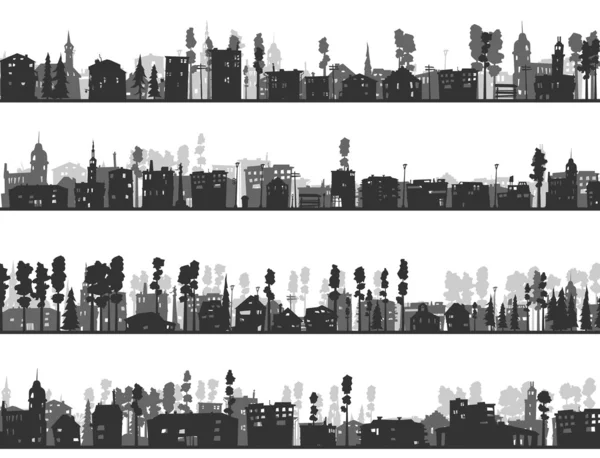 Bannières horizontales enfantines de bâtiments, de maisons et d'arbres . — Image vectorielle