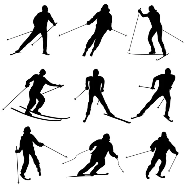 Set de siluetas vectoriales esquiadores . — Vector de stock
