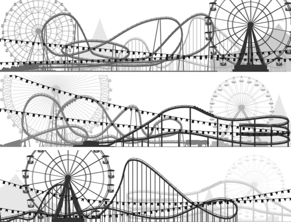 roller coaster ve dönme dolap afiş kümesi.