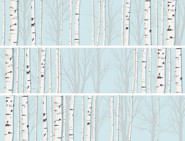 Horizontal banners of birch trunks forest. — Stock Illustration Horizontal banners of birch trunks forest. Vector Graphics