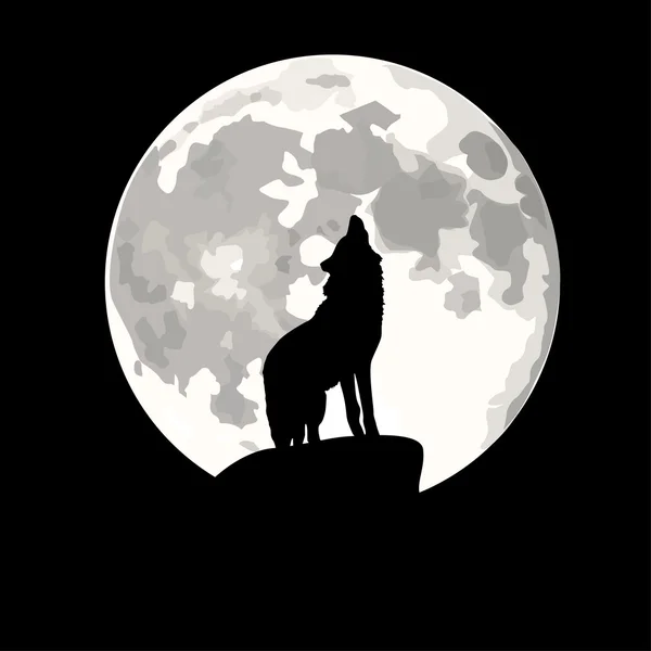 Vierkante illustratie van wolf howling op maan. — Stockvector