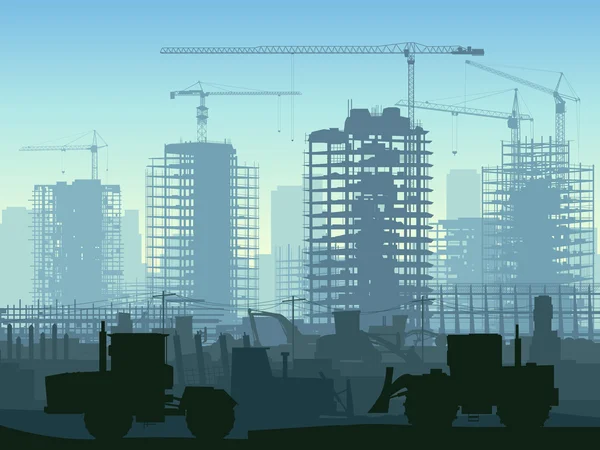 Ilustración del sitio de construcción con grúa y construcción . — Vector de stock