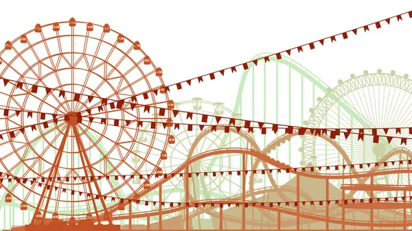 Poziomy ilustracja roller-coaster i diabelski młyn. — Wektor stockowy