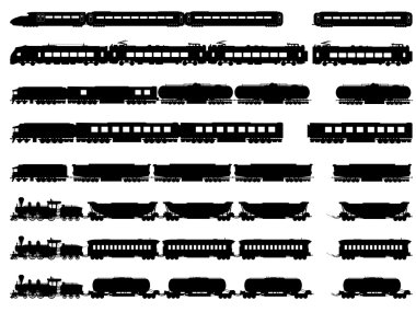 trenler ve Lokomotifler Vector silhouettes.