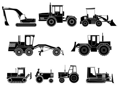 Set of icon heavy machines in black and white style. clipart